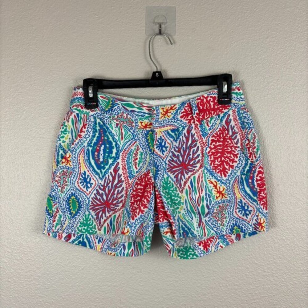 Lilly Pulitzer Womens Multicolor Coral Print Mid Rise The Chipper Shorts Size 0